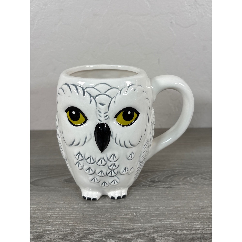 Harry Potter Hedwig Owl Sculpted Ceramic Mug 20oz Silver Buffalo White Gold Logo